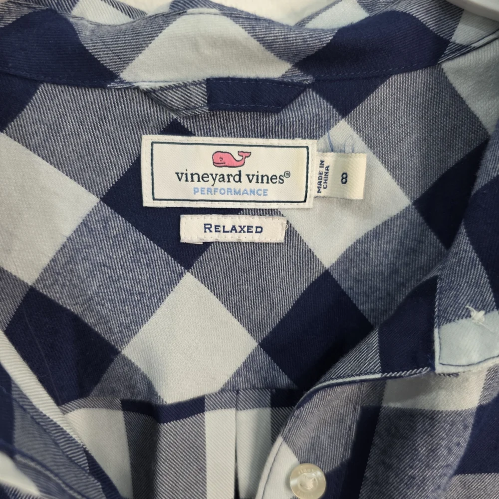 Vineyard Vines Navy and White Plaid Shirt - Picture 7 of 14